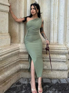 Maxi Split Sleeveless Backless Slim Casual Elegant Bodycon Dress