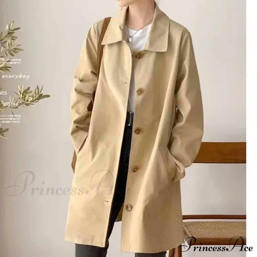 Medium-Length Korean Style Trench Loose Fit Solid Color Spring Autumn Trendy Innerwear Coat