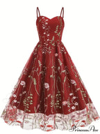 Mesh Floral Embroidery A Line Party Dress For Summer