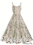 Mesh Floral Embroidery A Line Party Dress For Summer