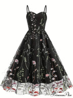 Mesh Floral Embroidery A Line Party Dress For Summer