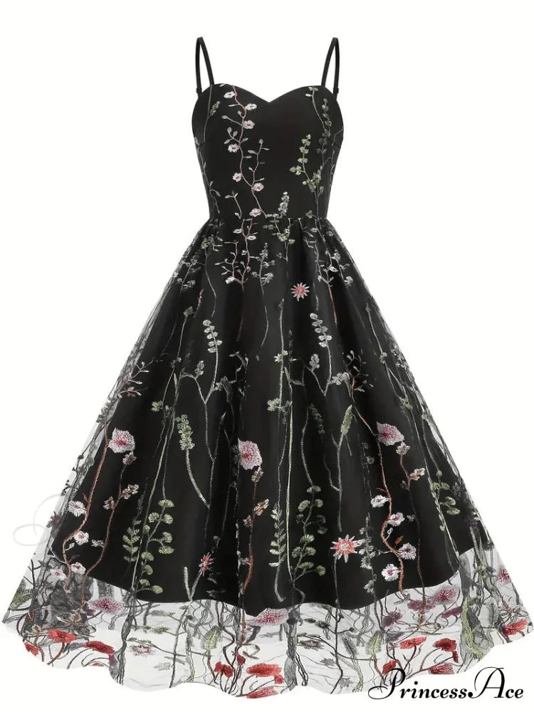 Mesh Floral Embroidery A Line Party Dress For Summer
