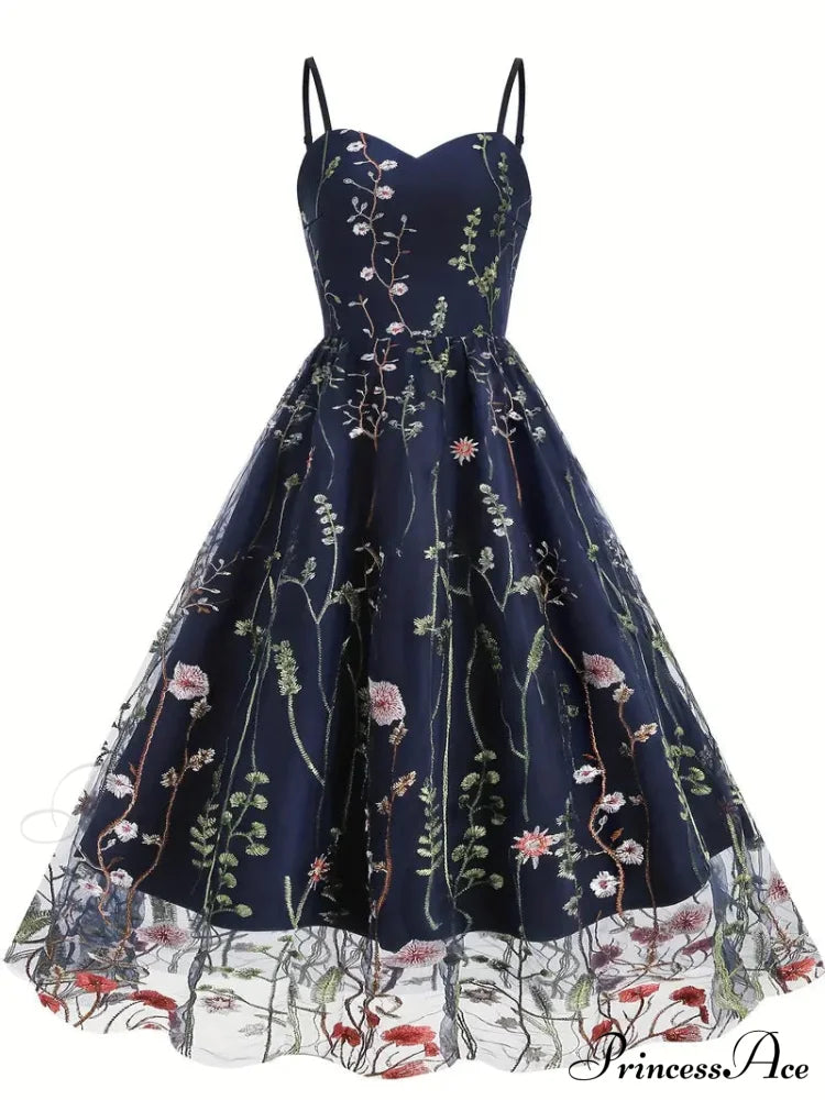 Mesh Floral Embroidery A Line Party Dress For Summer