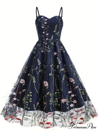 Mesh Floral Embroidery A Line Party Dress For Summer