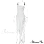 Mesh Fringe Flower Charming Tube Midi Dress