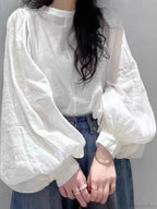 Mesh Lantern Sleeve Blouse Spring Tunic