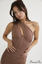 Mesh One Midi Elegant Bodycon Warm-Season Shoulder Dress