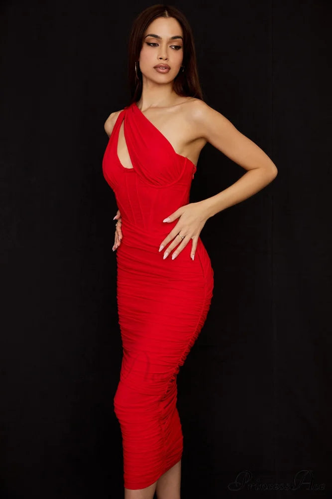 Mesh One Midi Elegant Bodycon Warm-Season Shoulder Dress