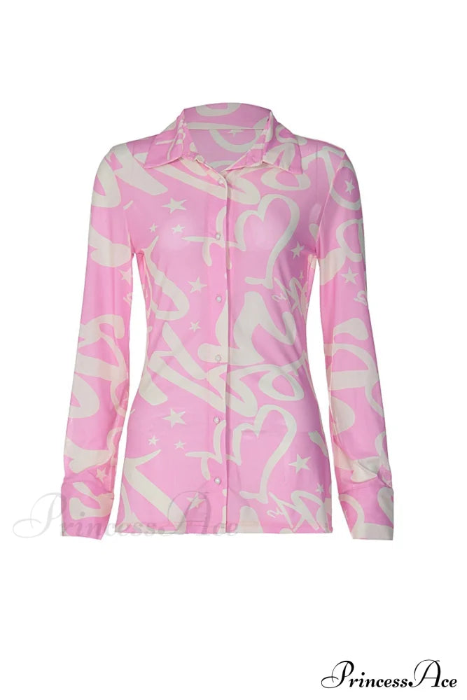 Mesh Printed Blouse In Pink