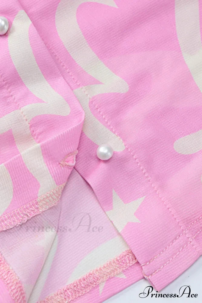 Mesh Printed Blouse In Pink