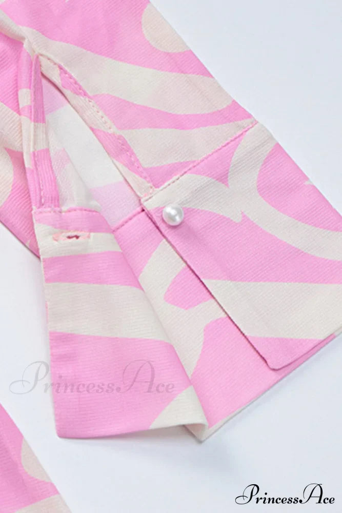 Mesh Printed Blouse In Pink