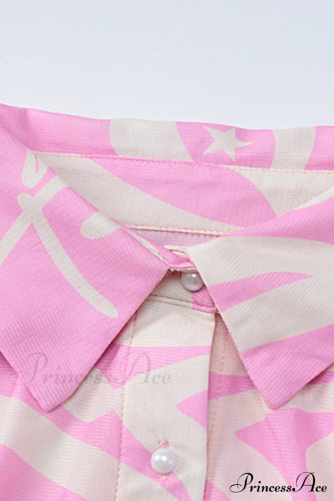 Mesh Printed Blouse In Pink