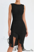 Mesh Ruffle Stylish Sleeveless Midi Dress