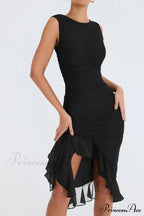 Mesh Ruffle Stylish Sleeveless Midi Dress