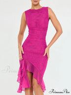Mesh Ruffle Stylish Sleeveless Midi Dress