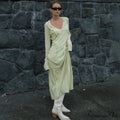 Mesh Transparent Flare Sleeve Cover-Ups Maxi Dress