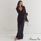 Mesh Transparent Flare Sleeve Cover-Ups Maxi Dress