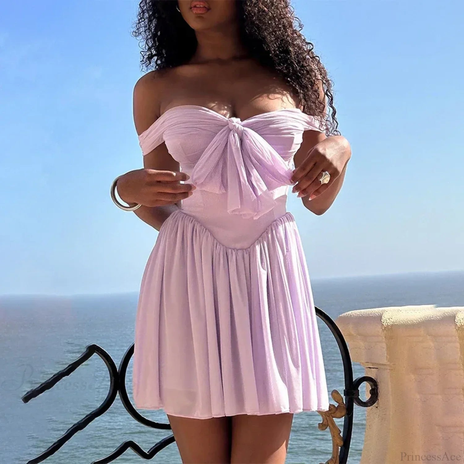 Mesh Waist Wrap A-Line Vacation Dress