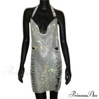 Metal Diamond Nightclub Backless Flash Dress