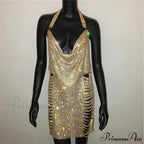 Metal Diamond Nightclub Backless Flash Dress