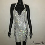Metal Diamond Nightclub Backless Flash Dress