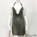 Metal Diamond Nightclub Backless Flash Dress