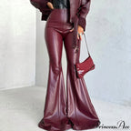 Metallic Pu Leather High-Waist Flared Pants