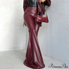Metallic Pu Leather High-Waist Flared Pants