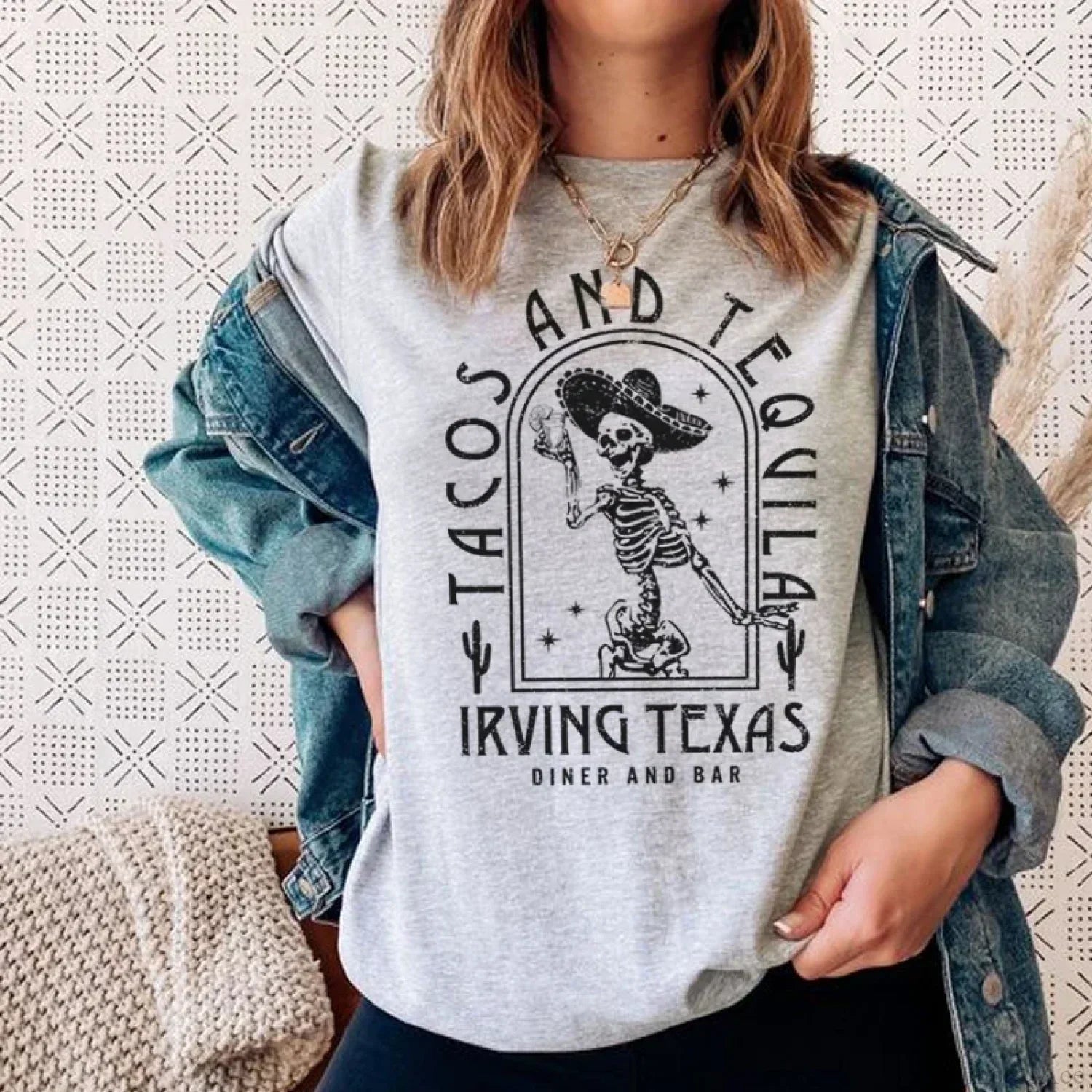 Mexican Skeleton Tacos Boho T-Shirt