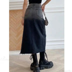 Mid-Length Slit Denim Skirt