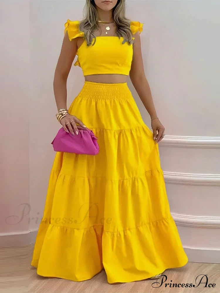 Mid Waist Swing Skirt And Career Two Piece Dress Suit