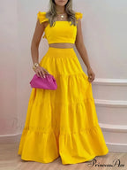 Mid Waist Swing Skirt And Career Two Piece Dress Suit