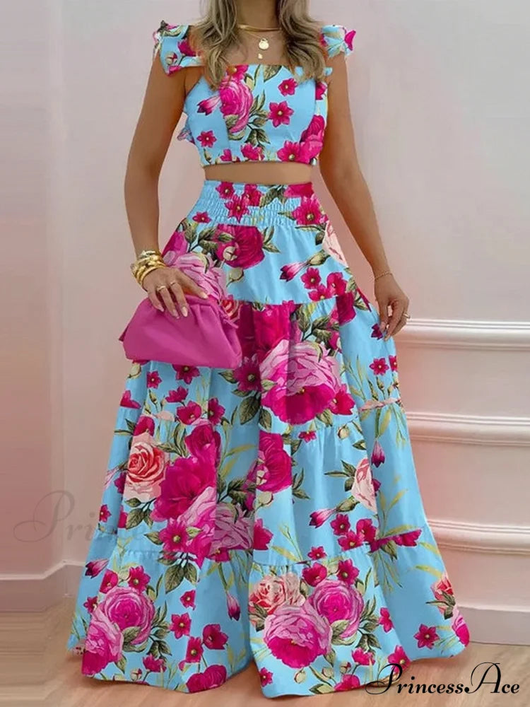Mid Waist Swing Skirt And Career Two Piece Dress Suit