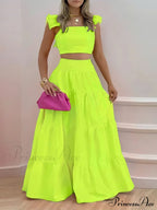 Mid Waist Swing Skirt And Career Two Piece Dress Suit