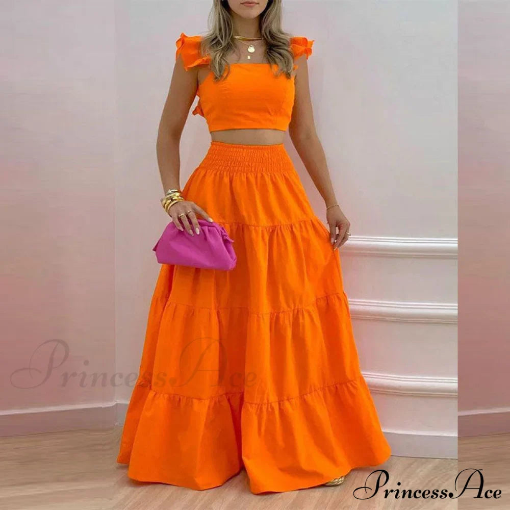 Mid Waist Swing Skirt And Career Two Piece Dress Suit