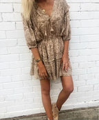 Mini Dress Boho Vintage Long Sleeve Floral Print Autumn Beach