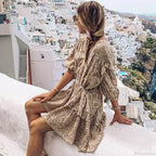 Mini Dress Boho Vintage Long Sleeve Floral Print Autumn Beach
