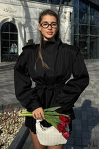 Minimalist Waist Tie Collar Long Sleeve Trench Coat