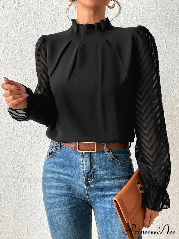 Mock Flounce Blouse Sheer With Arm Neck