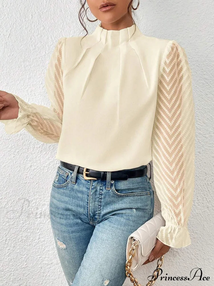Mock Flounce Blouse Sheer With Arm Neck