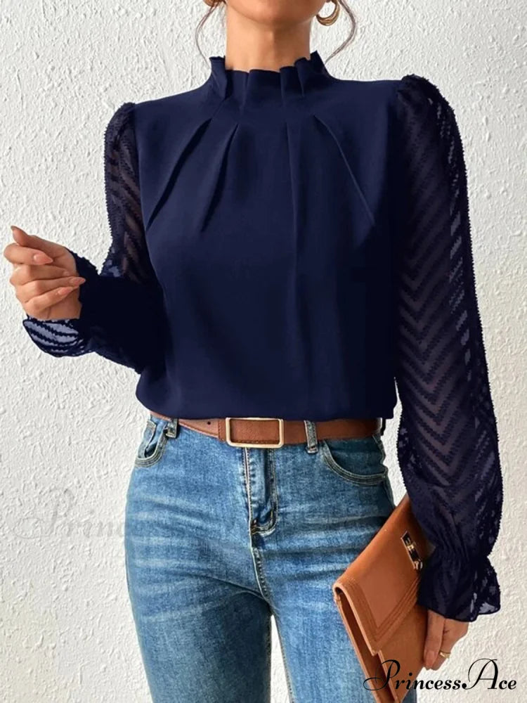 Mock Flounce Blouse Sheer With Arm Neck