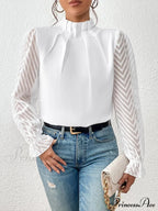 Mock Flounce Blouse Sheer With Arm Neck
