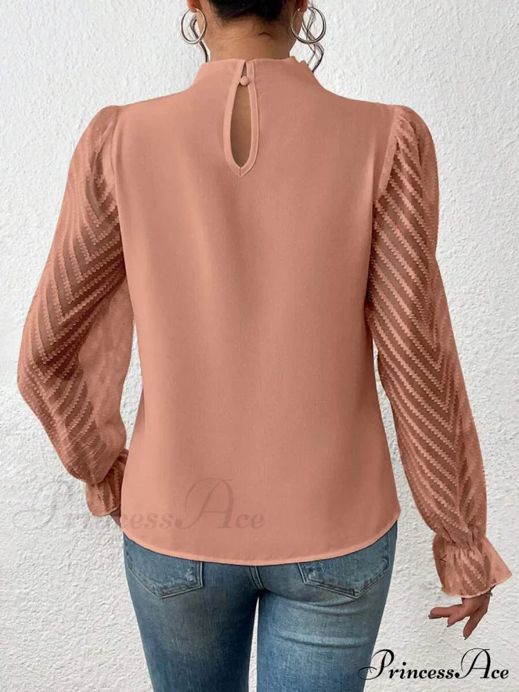 Mock Flounce Blouse Sheer With Arm Neck