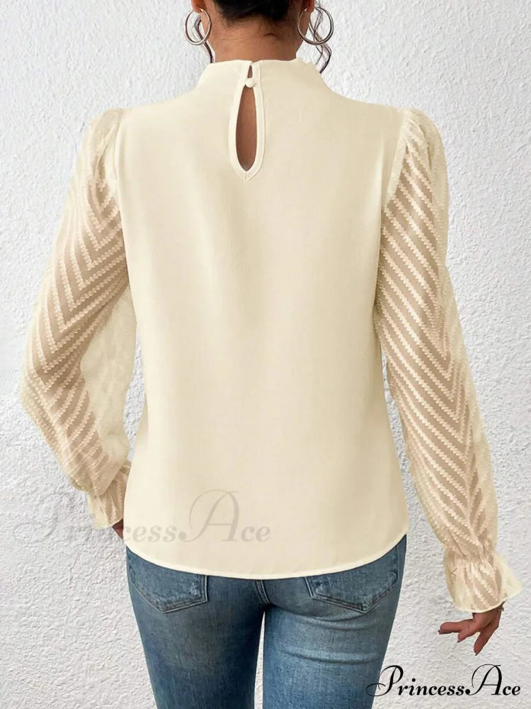 Mock Flounce Blouse Sheer With Arm Neck