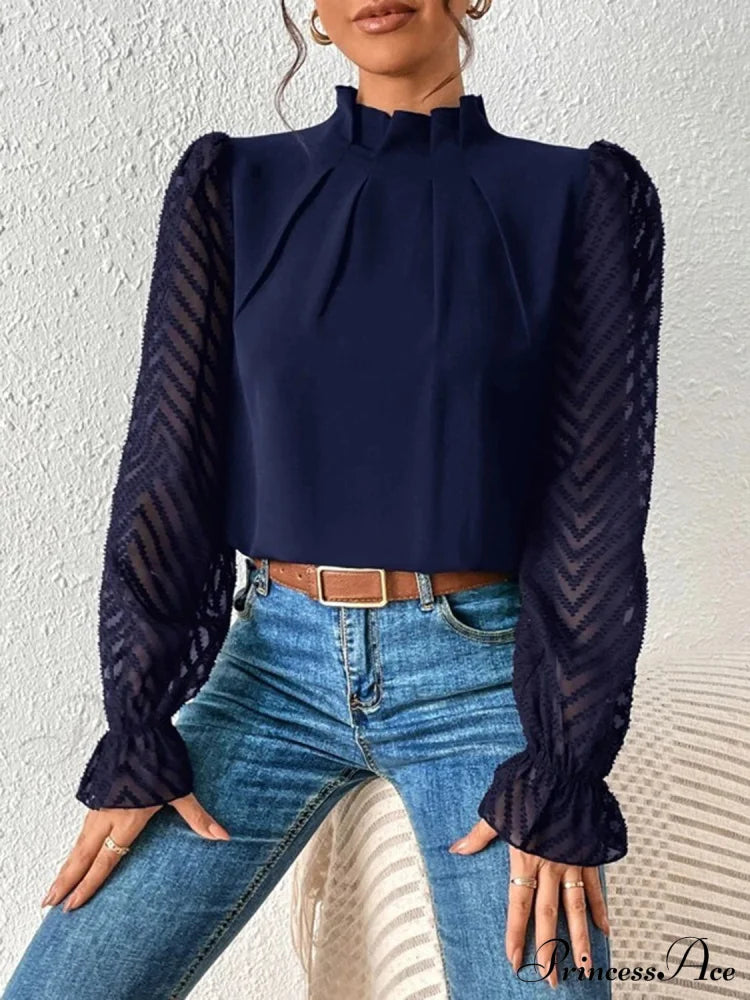 Mock Flounce Blouse Sheer With Arm Neck