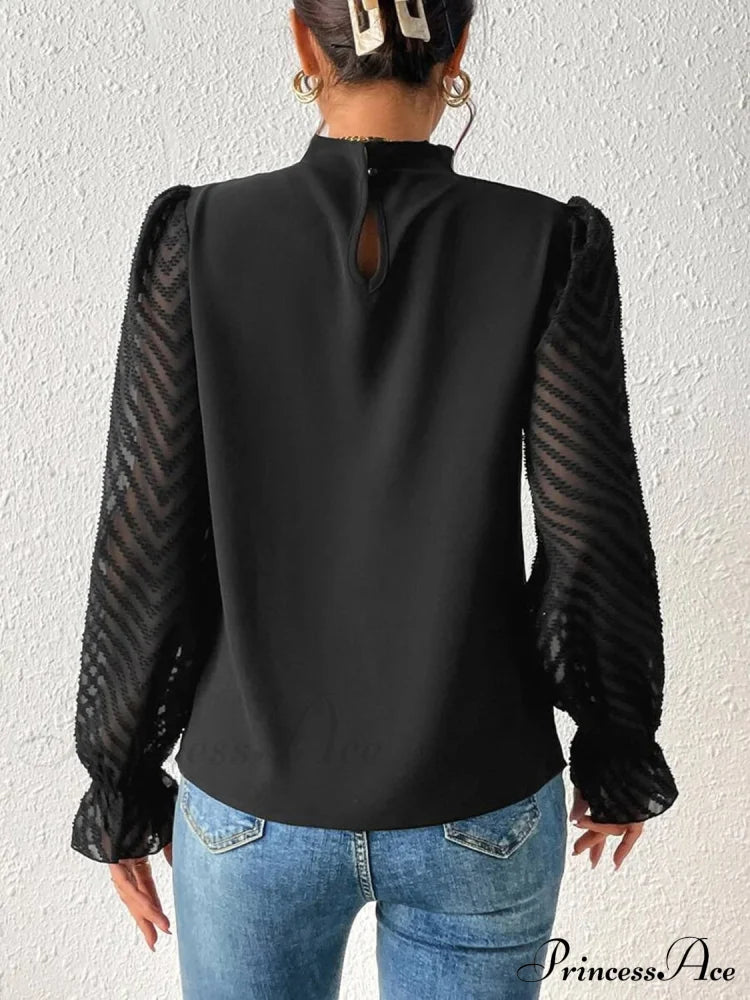 Mock Flounce Blouse Sheer With Arm Neck
