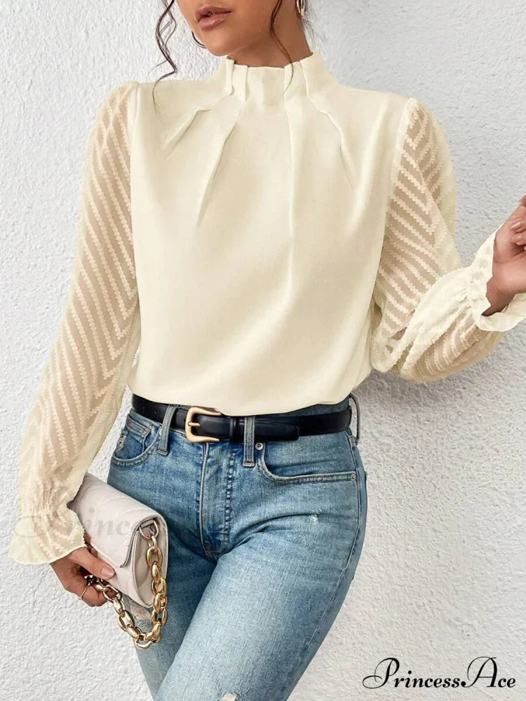 Mock Flounce Blouse Sheer With Arm Neck