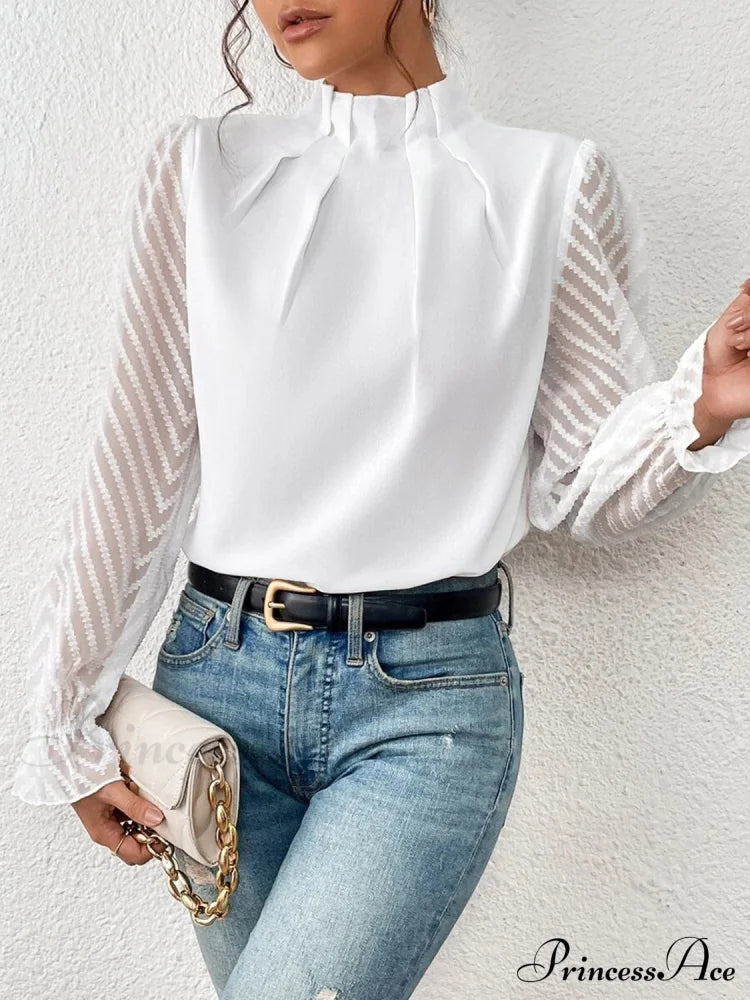 Mock Flounce Blouse Sheer With Arm Neck