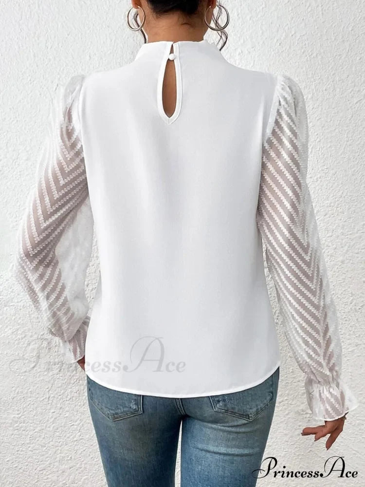 Mock Flounce Blouse Sheer With Arm Neck