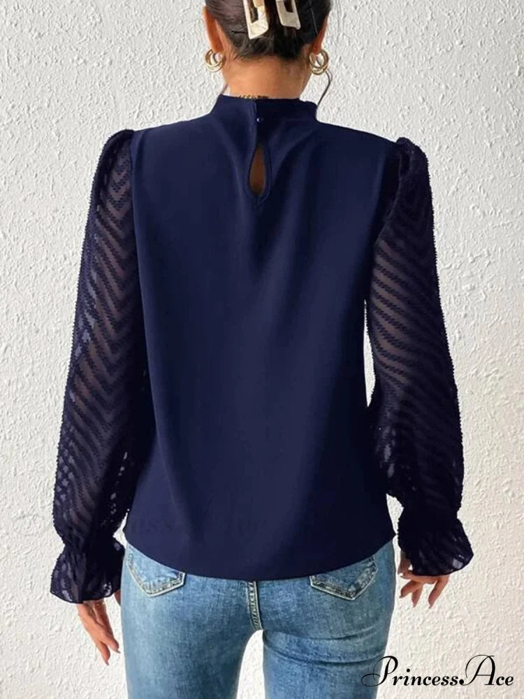 Mock Flounce Blouse Sheer With Arm Neck